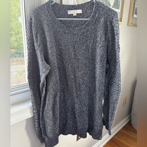 LOFT Size 16/18 Charcoal Grey Women's Crew Neck Sweater with Textured Accents
